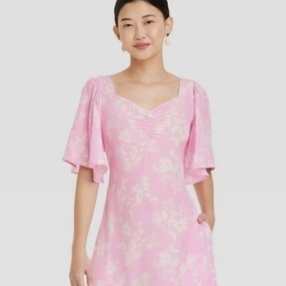 Boho pink Babydoll beachy pockets Fairy Frilly Floral Cottagecore vacay dress M